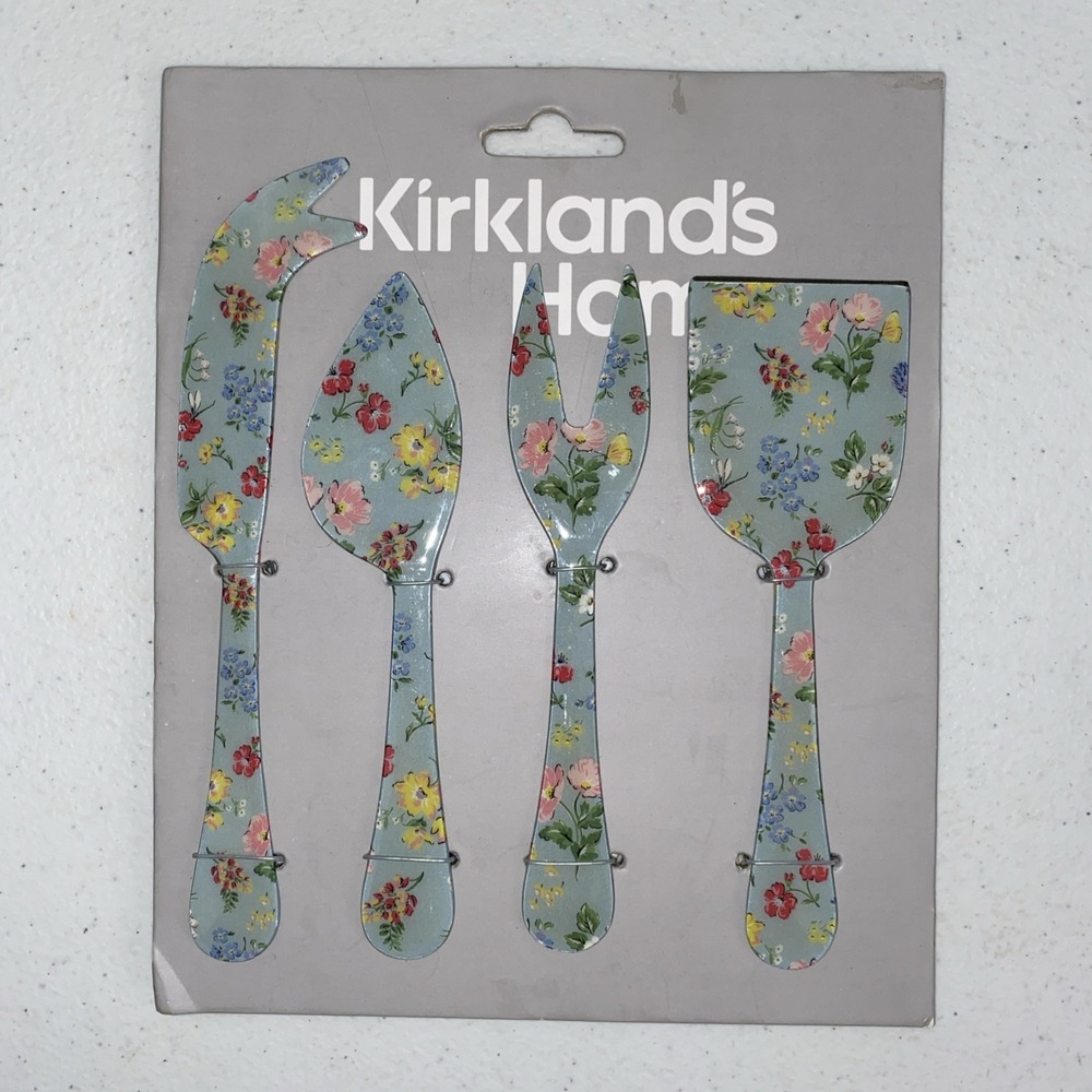 Kirkland's Home Set of 4 Cheese Knives Knife Set Spreaders Floral Enamel NEW